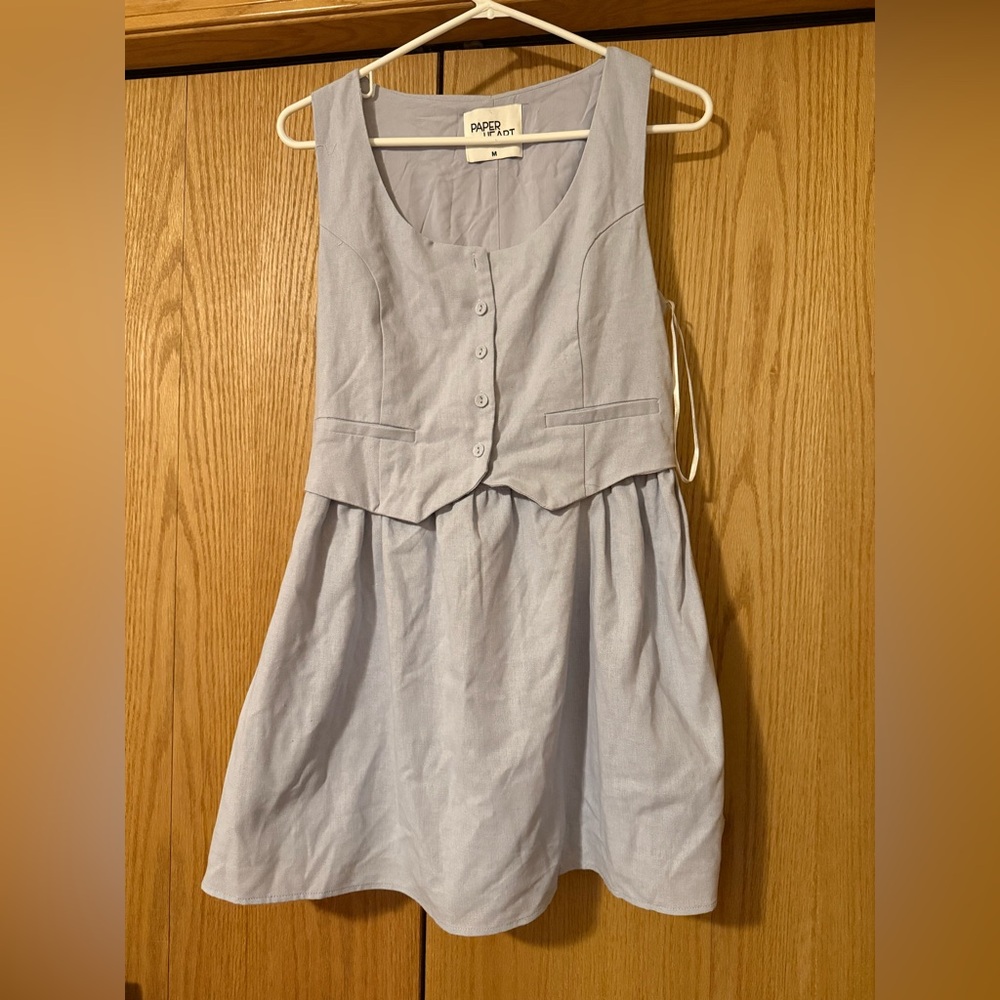 Paper Heart Light Blue Grey Sleeveless Button-Front‎ Dress Linen